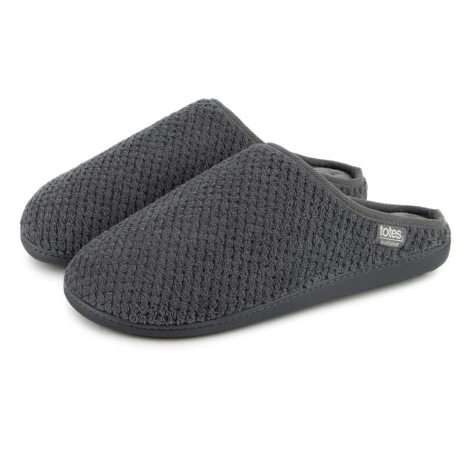 Isotoner® Mens Swept Back Popcorn Mule Slipper Grey Extra Image 1